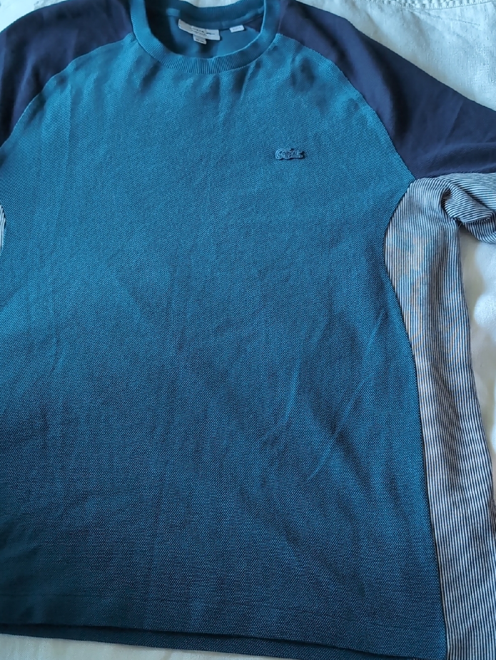 Lacoste Teal and Navy Raglan Crewneck Sweater